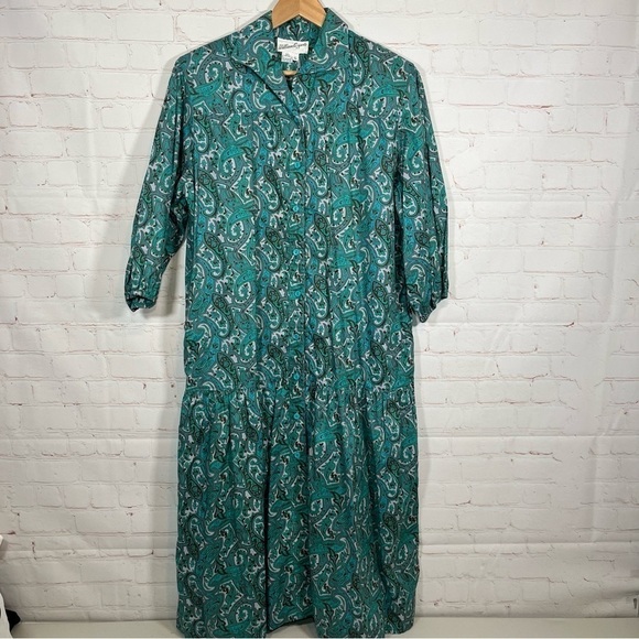 Vintage William Coppola Drop Waist Floral Button Up Dress Size Large - Picture 1 of 11